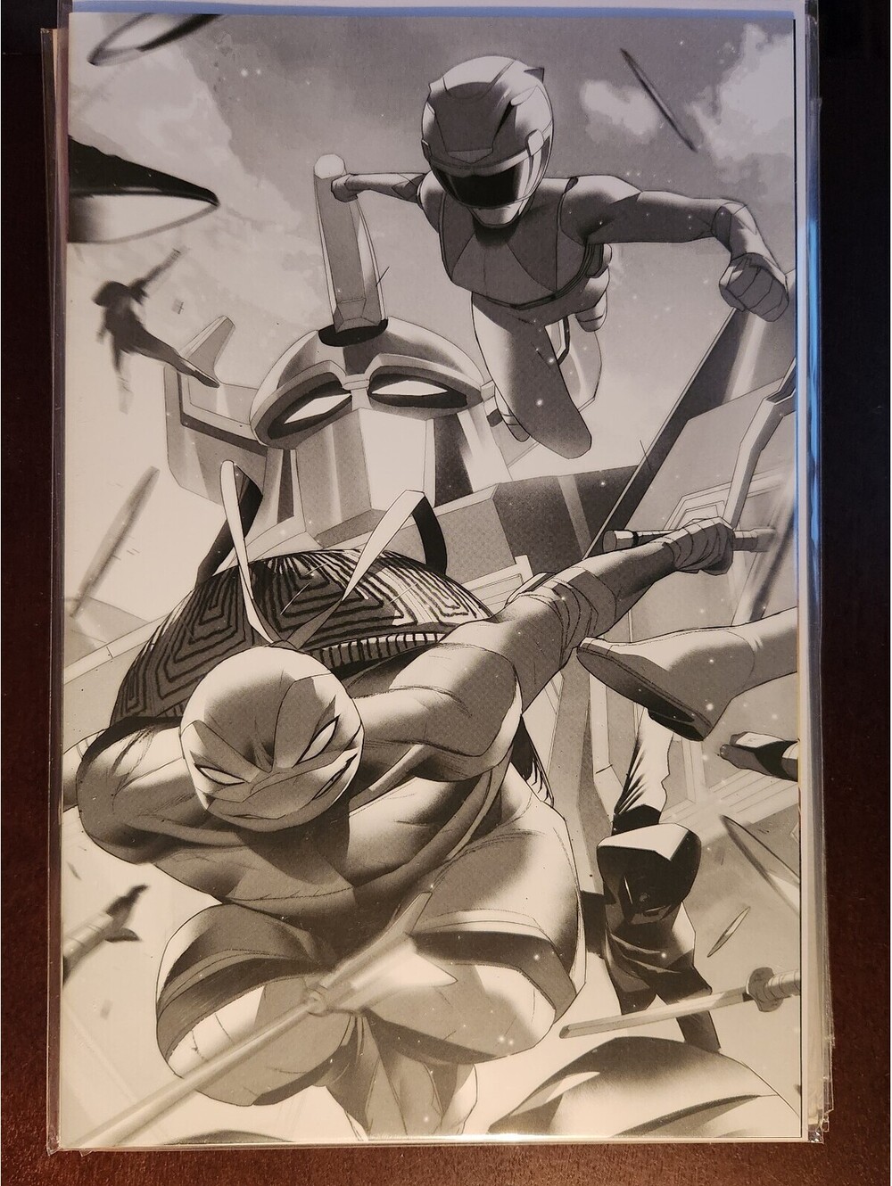 MMPR / TMNT Vol 2 #1M Simone Di Meo 1:50 B&W Variant NM Boom Studios 2023